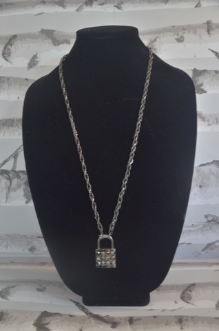 Dark Silver Necklace with Rhinestone Lock