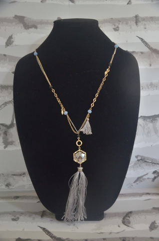 Gold Chain Necklace With Tassels & Stone